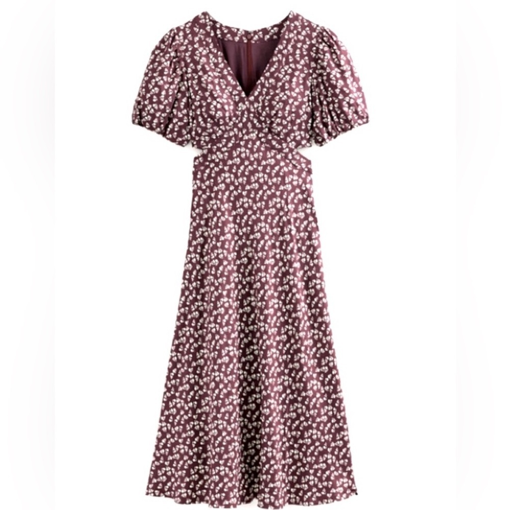 NWT Boden cutout sweetheart floral satin tea dress v neck 14 R size